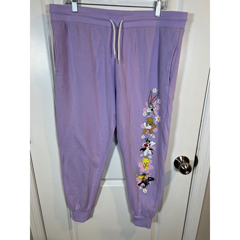 Looney‎ Tunes Womens Joggers Graphic Character Print Purple XXL